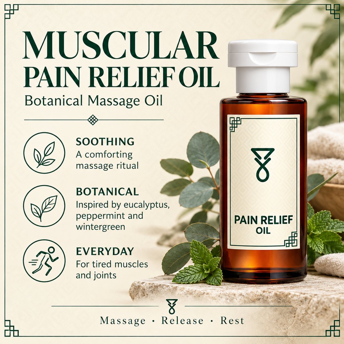 Tribe Route Pain Relief botanical massage oil with Himalayan botanicals